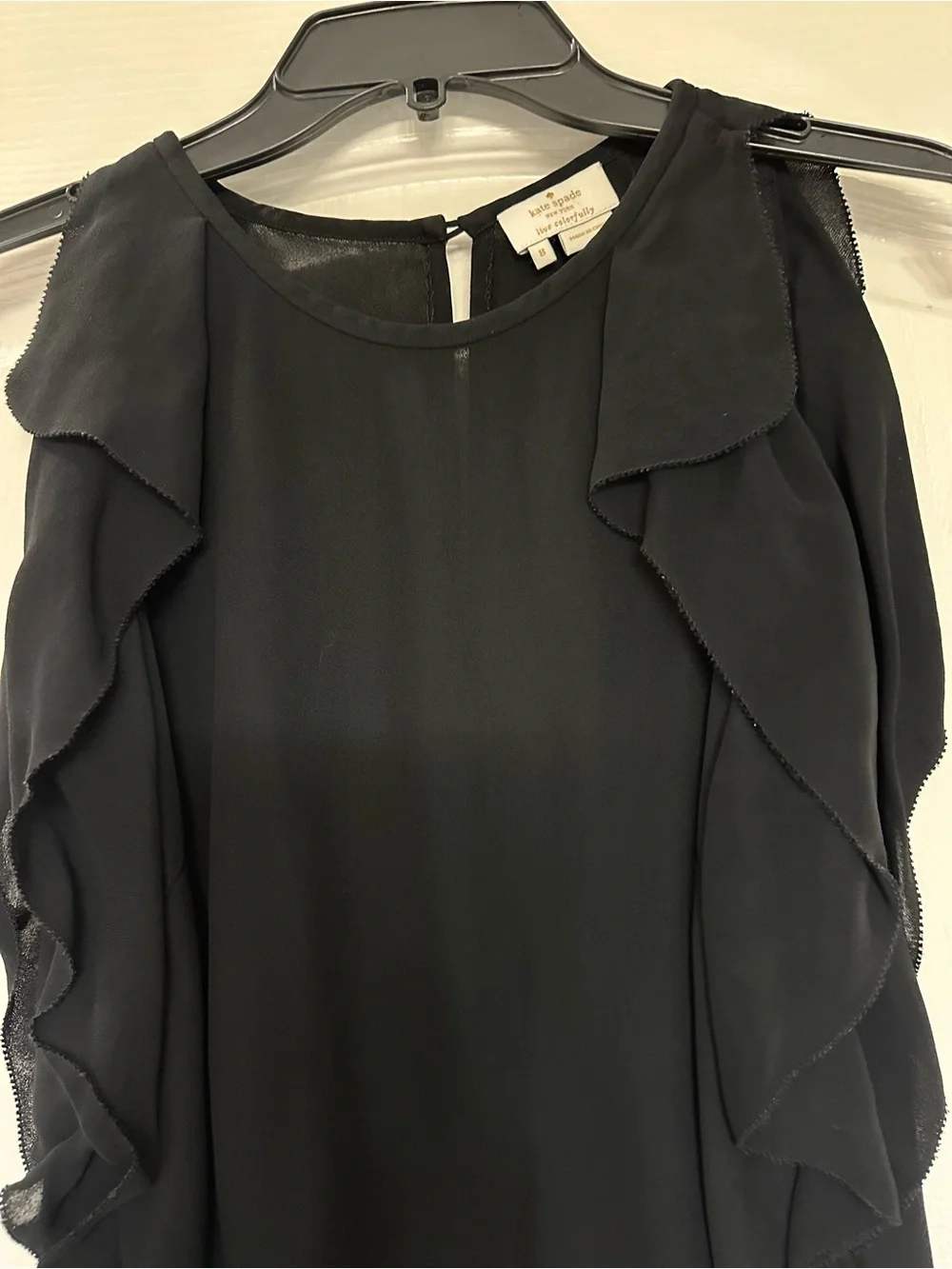 Kate Spade New York Black Ruffle Sleeve Blouse Sz 8